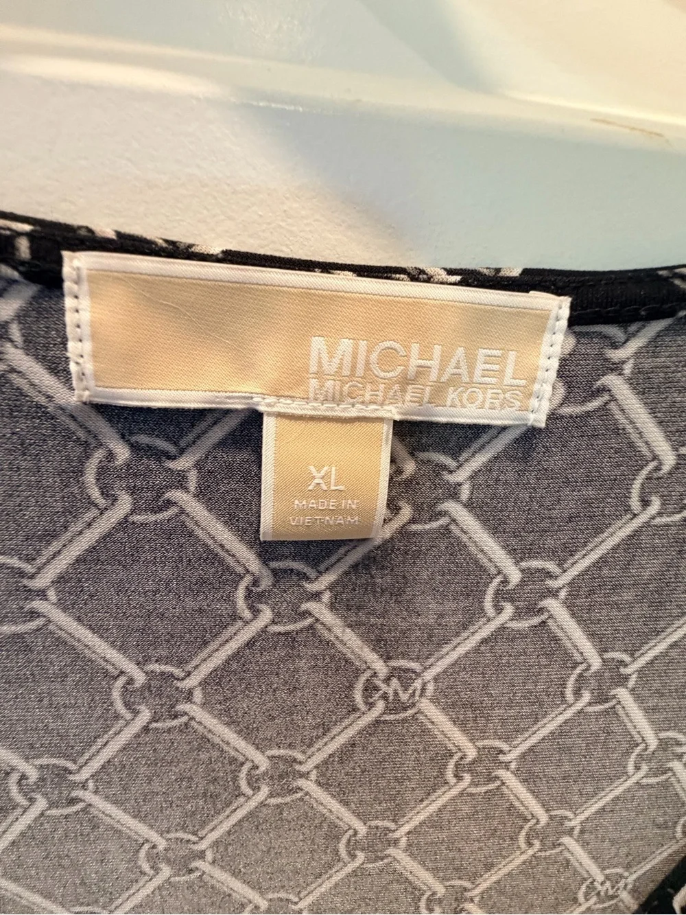 Michael Kors XL Chain Print Cowl Neck Top Black Gray Zip Shoulder Blouse